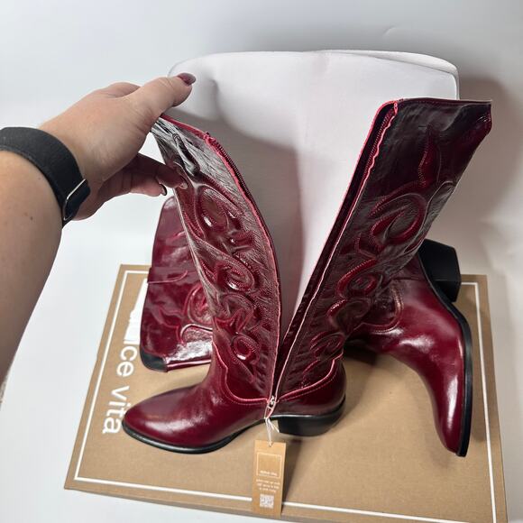 NWT Dolce Vita Mirla Extra Wide Calf Oxblood Leather Knee High Western Boots 9.5 - Picture 10 of 15